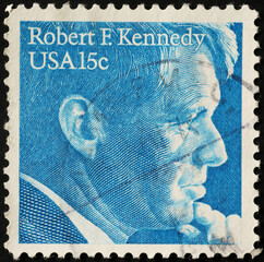 Portrait of Robert F. Kennedy on american postage stamp - obrazy, fototapety, plakaty