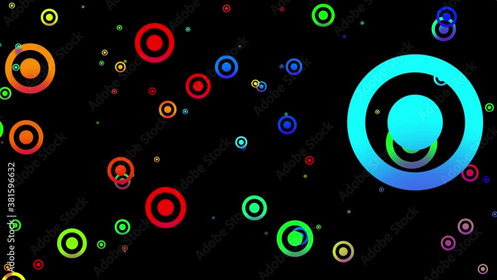 Poster 4k looped seamless abstract background with beautiful multi-colored circles in 2d flat style move sm