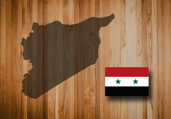 Map and flag of Syria, Countrie in Asia, on wooden background, 3D illustration