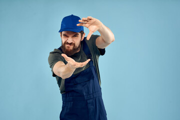 Man in working uniform emotions in life delivery service work