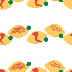 オムライス　シームレスパターン　ホワイトA