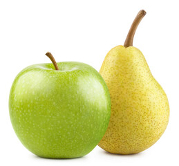 Delicious apple and pear fruits, isolated on white background