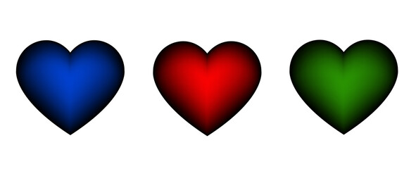 Heart set in blue, red and green colours vector icon