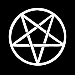 white pentagram on black background