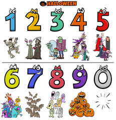 educational cartoon numbers set with Halloween characters
