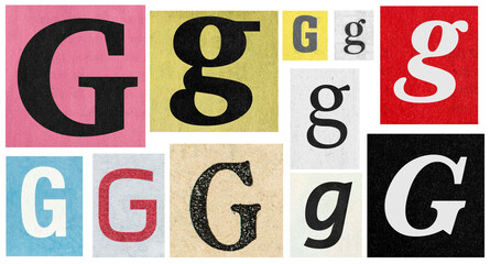 Paper cut letter G Newspaper cutouts collage scrapbooking crafting