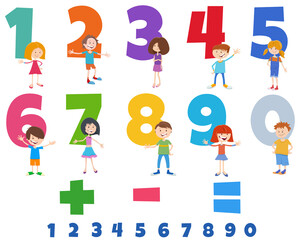educational numbers set with happy children characters