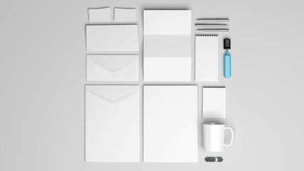 Blank white stationery on white background.