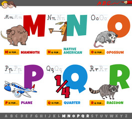 educational cartoon alphabet letters set from M to R