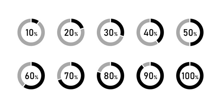 円グラフ、割合のアイコンのセット／数字／％／データ／分析／率／百分率