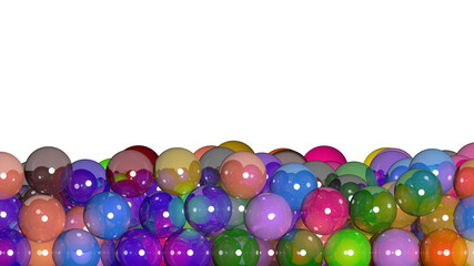 Colorful bouncing balls isolated on white background with copy space, playful background, 3d illustration