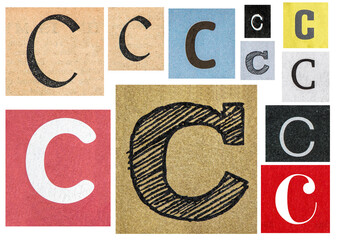 Paper cut letter C Old newspaper cutouts scrapbooking crafting © LiliGraphie
