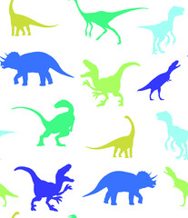 Abstract Hand Drawing Dinosaurs Repeating Vector Pattern Isolated Background