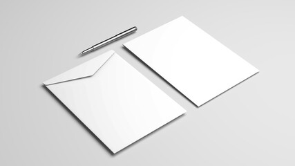 Blank white stationery on white background.