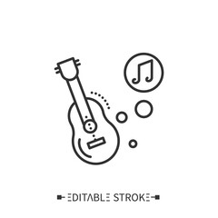 Guitar line icon. Classical acoustic stringed orchestral musical instrument. Classical, ethnic and contemporary music. Music from different countries. Isolated vector illustrations. Editable stroke