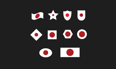 Japan flag set shape symbol vector illustration