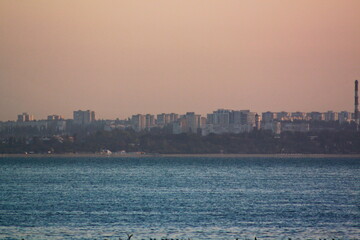 city skyline at sunset