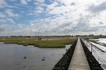 Dam by the North Sea. In Spieka-Neufeld near Cuxhaven, Germany, Europe.