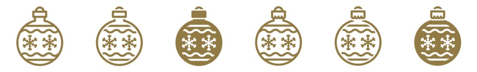 Christmas Balls Snowflake Icon Gold | Fir Tree Ball Illustration | Advent Symbol | Xmas Logo | December Decoration Sign | Isolated | Variations