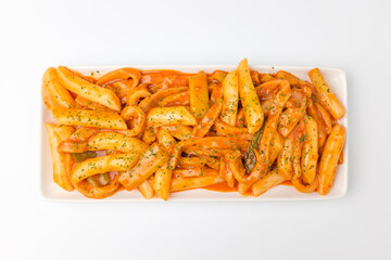 Spicy Tteokbokki on white background