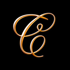 golden 3d alphabet, embossed capital letter c, 3d illustration