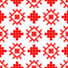 Belarusian national ornament. Slavic red and white colors. Seamless pattern. Vector illustration for web design or print.