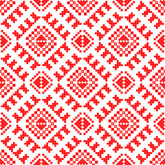 Belarusian national ornament. Slavic red and white colors. Seamless pattern. Vector illustration for web design or print.