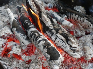 burning charcoal in a fireplace