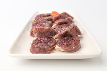 Pork intestines food on white background