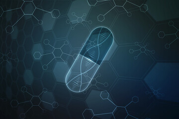 DNA structure, abstract medical and healthcare background,Abstract technogoly science concept DNA fururistic on hi tech blue background