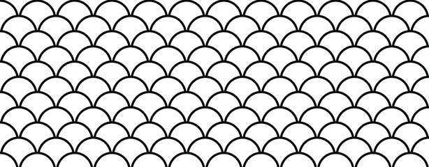 Scale fish line. Traditional Japanese wave pattern Asian style sign Japan seamless ornament Background. Sea or ocean waves. Happy new year Vector semi circle. Folk Seigaiha symbol Seigainami Black © MarkRademaker