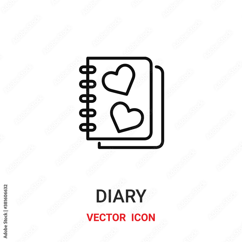 Poster diary icon vector symbol. lovely diary symbol icon vector for your design. modern outline icon for y