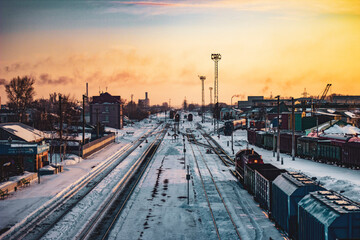 Fototapeta premium railway sunset 