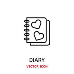 diary icon vector symbol. lovely diary symbol icon vector for your design. Modern outline icon for your website and mobile app design.