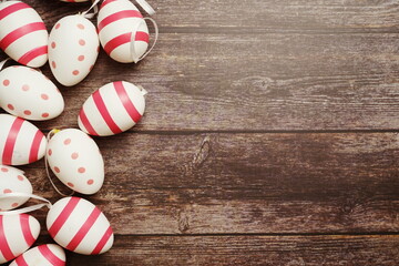Easter Eggs with space copy on wooden background