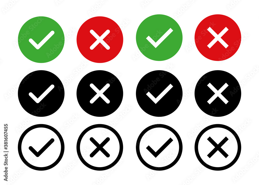 Poster check mark cross signs. vector isolated elements. check mark circle black icons signs vector. vote s