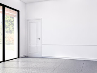 Large luxury modern minimal bright interiors room mockup illustration 3D rendering