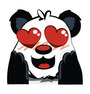 Cute panda bear with hearts for eyes - Love emote - Vector emoticon Isolated