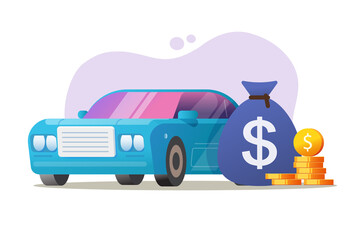 Car vehicle money expensive loan concept vector, auto tax price idea, automobile expenses cost leasing, credit profit flat cartoon illustration