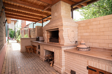 barbecue area. brazier. tandoor. shish kebab. backyard recreation space