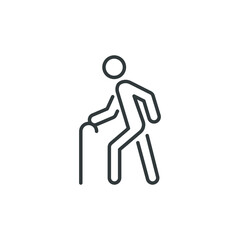 old man icon, elder person with cane, senior generation, thin line web symbol on white background - vector illustration eps10