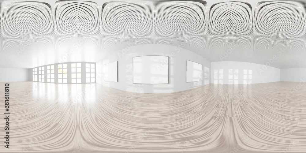 Poster empty room with white walls art gallery wall with empty picture frames3d rendering illustration 360 