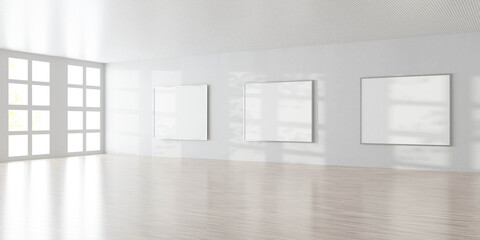 art gallery wall with empty picture frames and copy space to add your content 3d rendering illustration