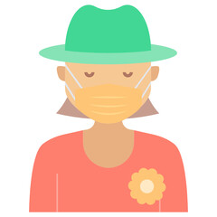 Gardener wearing Anti-coronavirus (COVID-19) Surgical face Mask Vector Icon Design, Professional Florist Avatar, New normal Avatar on white background 