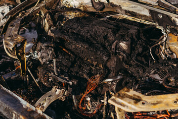 Obraz premium Car. Burned-out cars after the fire.