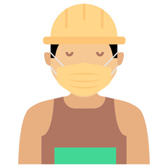 Factory Plant engineer wearing coronavirus prevention face Mask Vector Icon design, Hard Hat Industry Worker Avatar, New normal Avatar on white background 
