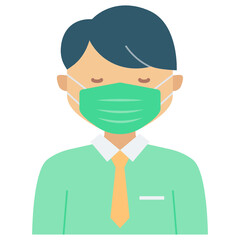 Cute Entrepreneur wearing coronavirus prevention face Mask Vector Icon Design Concept, New normal Avatar on white background 