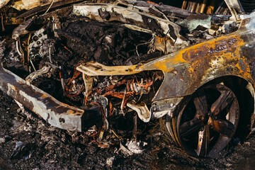 Car. Burned-out cars after the fire.