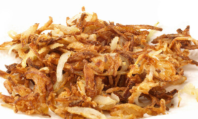 Fried Onion Flakes on white Background - Isolated