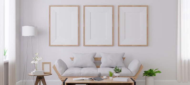 Mock up poster frame in living room..